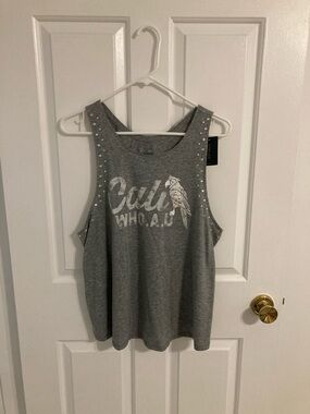 Gray Graphic Tank with Rhinestone Embellishments